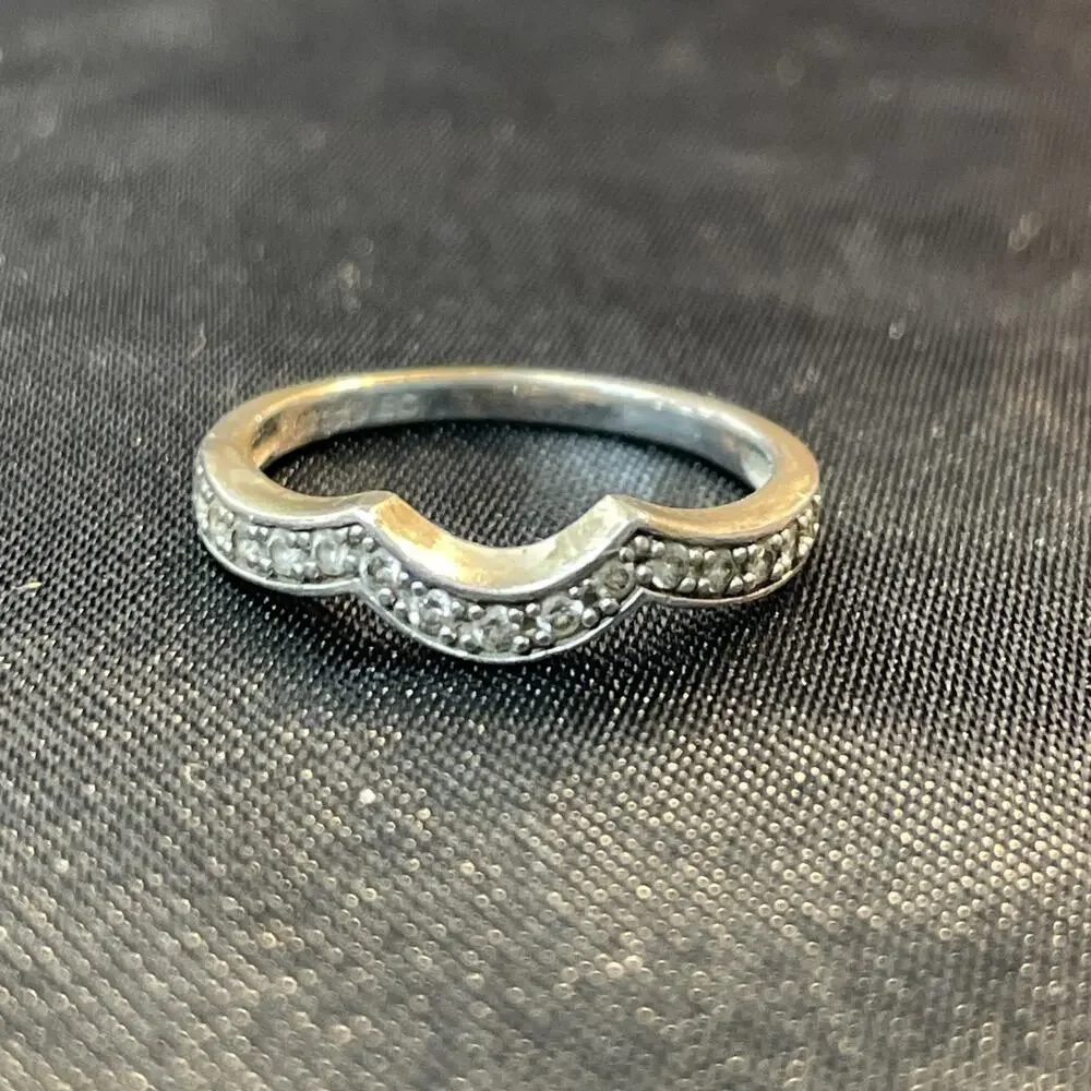 Vintage EC 925 Sterling Silver Curved Chevron Eternity Band Ring Sz 7